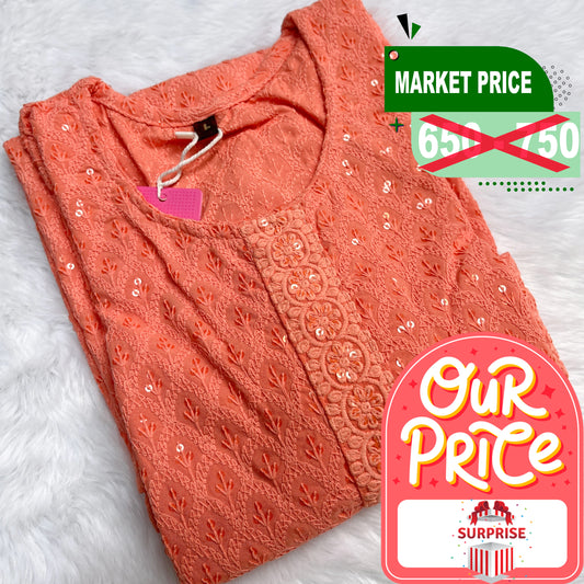 Women Kurti - Hakoba Design - Coral Peach